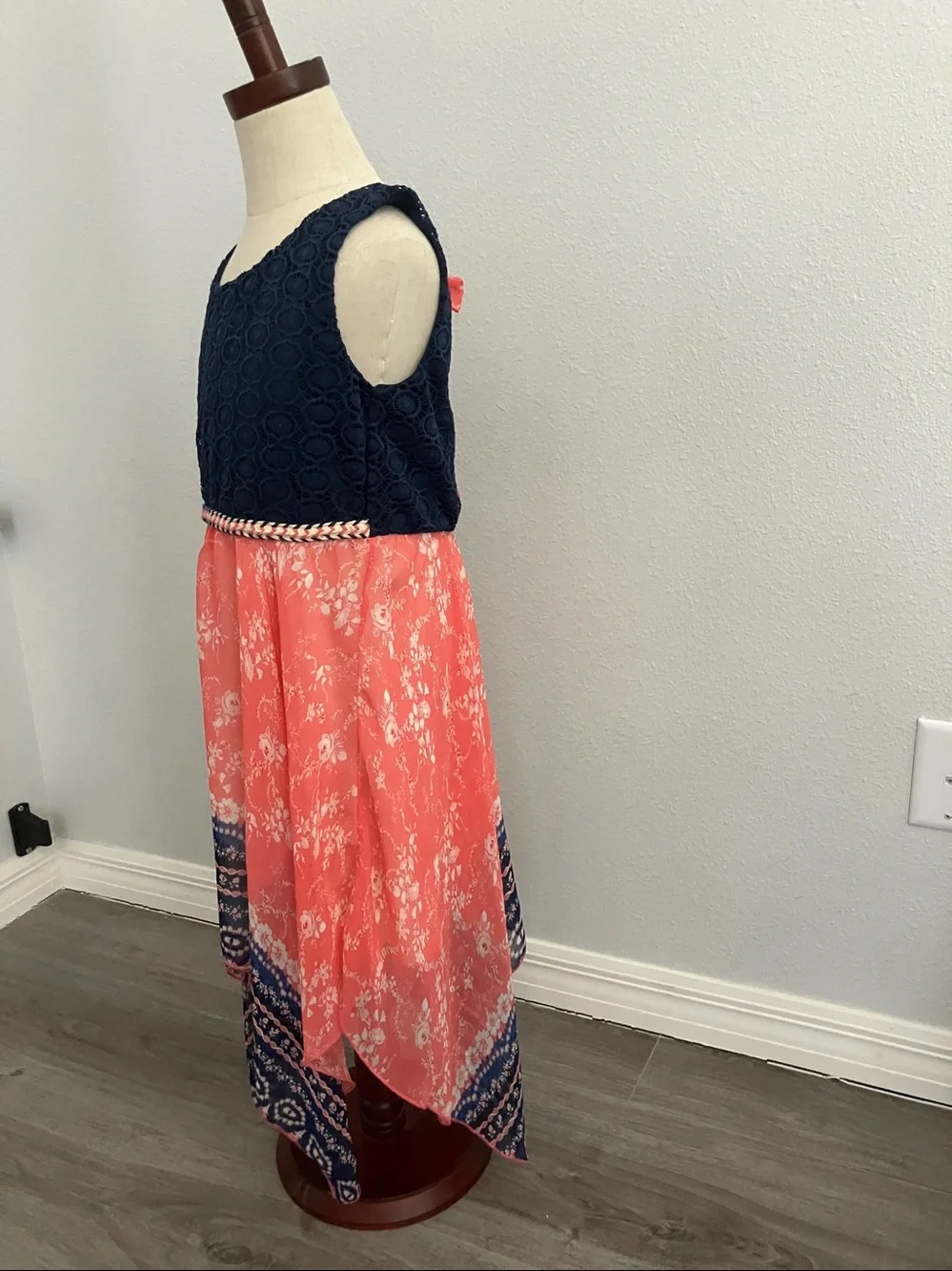 LILT girls' beautiful sleeveless bohemian lace/ chiffon mix print dress| 8